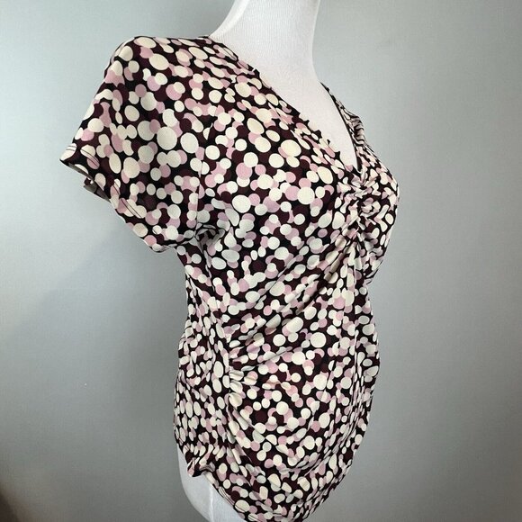 Nine West Y2K Purple Polka Dot Blouse Gathered Bodice Size Large - Picture 6 of 14